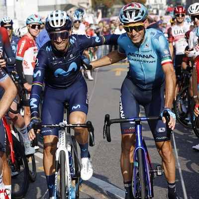 Foto zu dem Text "Nibali und Valverde Arm in Arm zum Lombardei-Start"