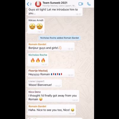 Foto zu dem Text "Team Sunweb begrüßt Bardet in der WhatsApp-Gruppe"