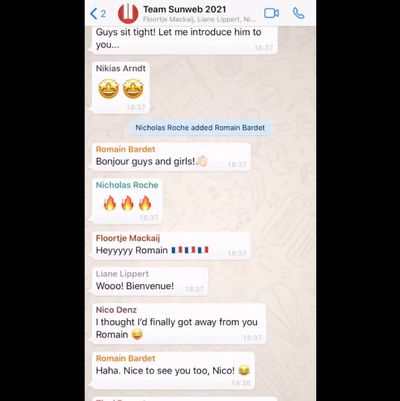 Foto zu dem Text "Team Sunweb begrüßt Bardet in der WhatsApp-Gruppe"