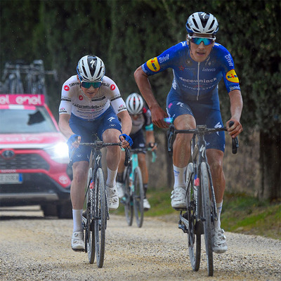 Foto zu dem Text "Evenepoels 2. Platz löste sich im Staub der Strade Bianche auf"