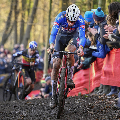 Foto zu dem Text "Van der Poel ringt Van Aert und Pidcock in Gavere nieder"